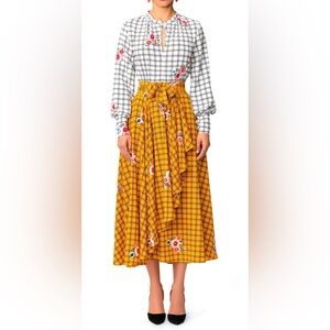 FKSP Esperanza by Anthropologie Windowpane Dress w Floral Accents Size Small